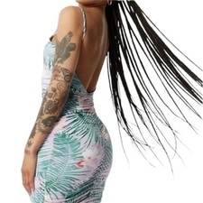 NEW Revamped Lilac Purple Palm Leaf Ruched Low Back Mini Dress Size Small