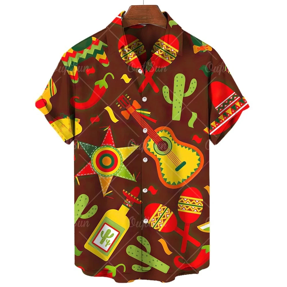 Mens Tequila Piñata Mexican Hawaiian Button Down Shirt, Novelty Fiesta Party Top