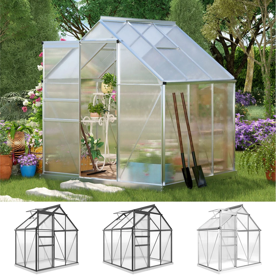 OUTSUNNY Polycarbonate Walk-in Garden Greenhouse Kit w/ Sliding Door