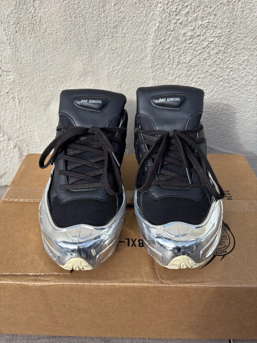 silver metallic raf simons sneakers black and silver