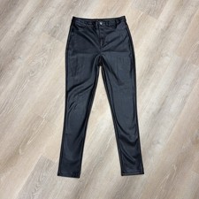 Shinestar L Faux Leather Pants High Waist Pull On Black Skinny Stretch Classic