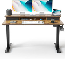 55X24 Inch Electric Standing Desk with Double Drawers, Adjustable Height Stand u