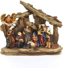 7” Resin Nativity Set 11 Pc with Stable, Christmas Tabletop Figurines Decor