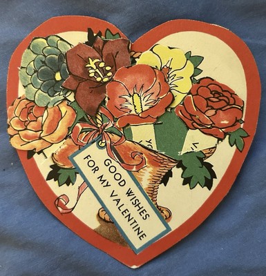 Vintage Die Cut Valentines Card  Good Wishes For My Valentine''