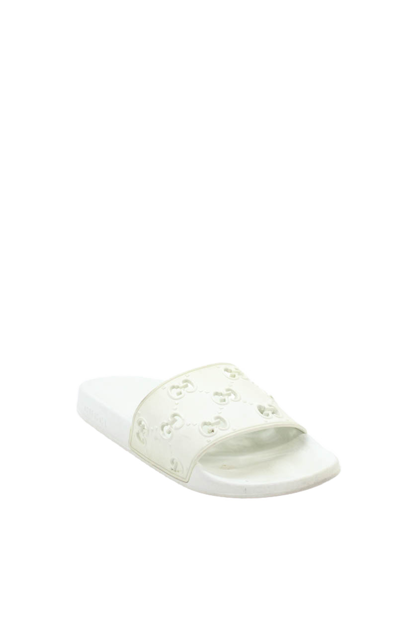 Gucci Womens Pursuit GG Cut Out Slide On Pool Sandals White Size 10Free Shipping in US $100+ Orders | $6.95 Orders Below