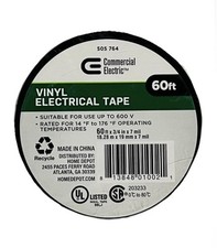 Vinyl Electrical Tape Black 5 Pack 60ft x 3/4   x 7 mil Commercial Electrical