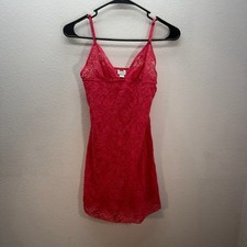 Victorias Secret Slip Dress M Red Sheer Mesh Lace Coquette Y2K Romantic Lingerie