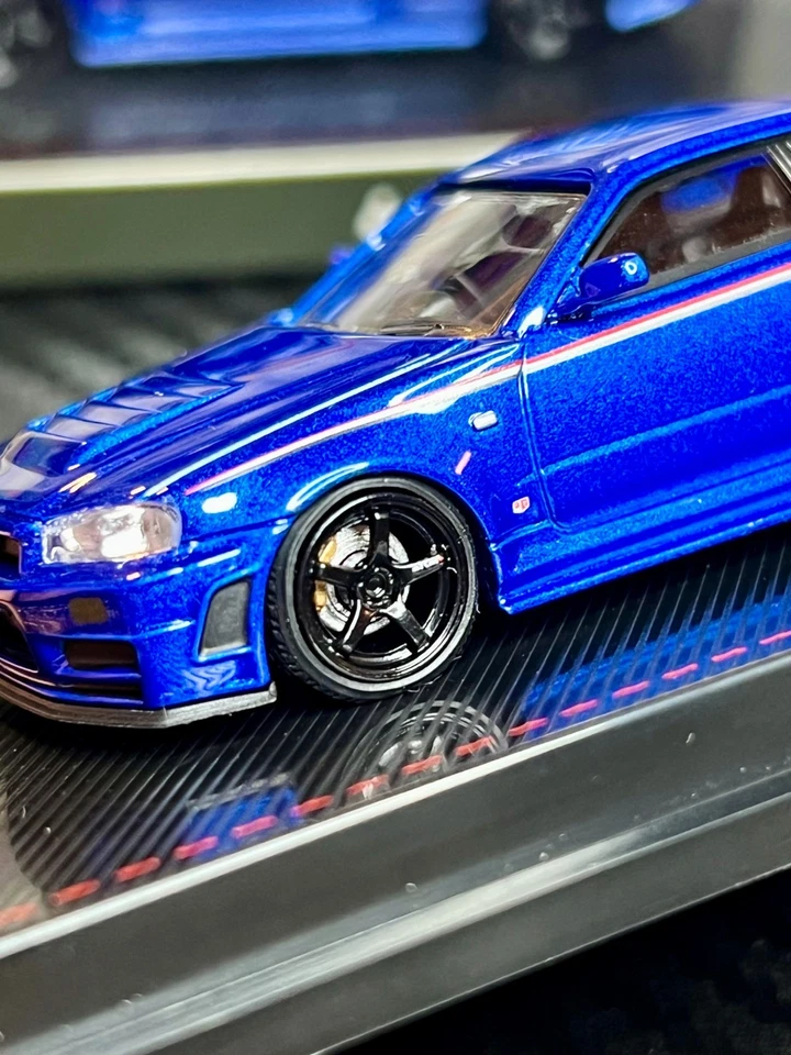 Encendido Modelo 1/64 Nissan GT-R R34 Bayside Azul Tokio Salón Automóvil IG3838 Diecast Foto 4 de 4
