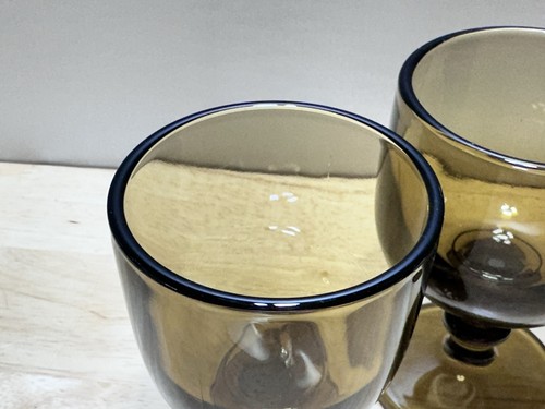 Vintage 4er Set dunkel bernstein braun Glaskelch mit Kugelstiel Design Glas - Bild 5 von 9