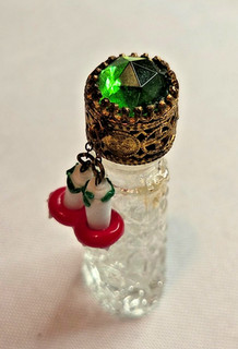Vintage Czech Irice miniature perfume bottle with mushroom charms
