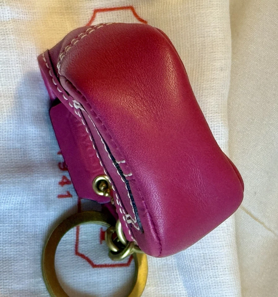 COACH Fuchsia Leather Mini Bag KeyRing Keychain Charm Hobo With Dust Bag - Image 4 of 4