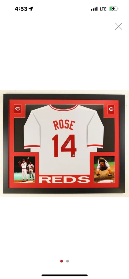 "Exhibición de jersey con marco personalizado firmada por Pete Rose (Beckett) 35"" X 43""" Foto 2 de 3