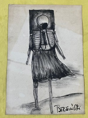 ZDZISTAW BESKSINSKI drawing and painting on old paper signed stamped vintage