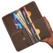 Genuine Handmade Full Grain Pure Leather Bifold Long Wallet for Men, Slim