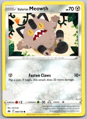 Galarian Meowth 084/159 Common Crown Zenith Pokemon Near Mint