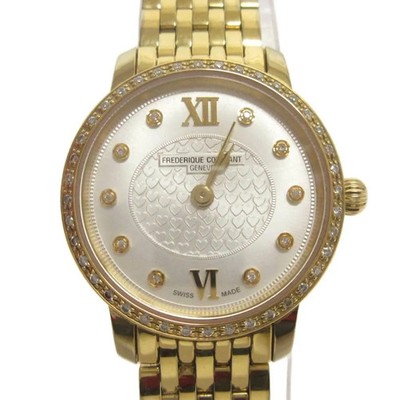 FREDERIQUE Constant Slimline Analog Quartz Wristwatch Diamond Bezel White Dial