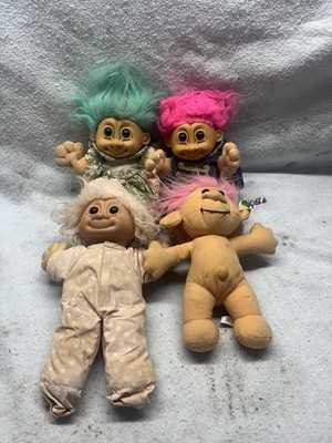 Lot of 4 - 3 Vintage Russ Trolls Dolls 12' PLUSH Soft Troll Baby 1 Troll-kins