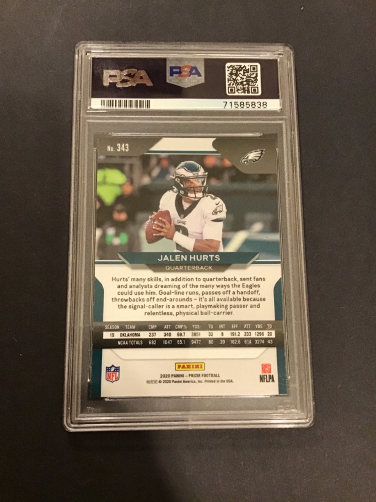 2020 Prizm Jalen Hurts Rc #343 PSA 7 Eagles view 2