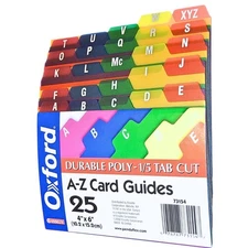 Oxford A-Z Card Guides Durable Poly 1/5 Tab Cut 25 Index Dividers 4" x 6"