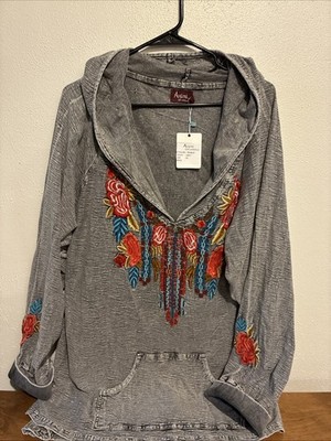 Avani Del Amour Women's3x Embroidered Hoodie Sweatshirt NWT Grey Floral