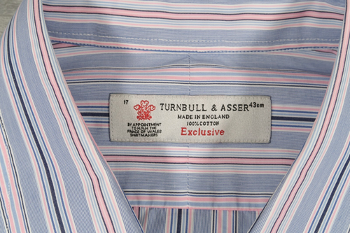 Turnbull & Asser Exclusive 17" 43cm Mens Shirt Blue Pink Stripe Long Sleeve - Afbeelding 6 van 11