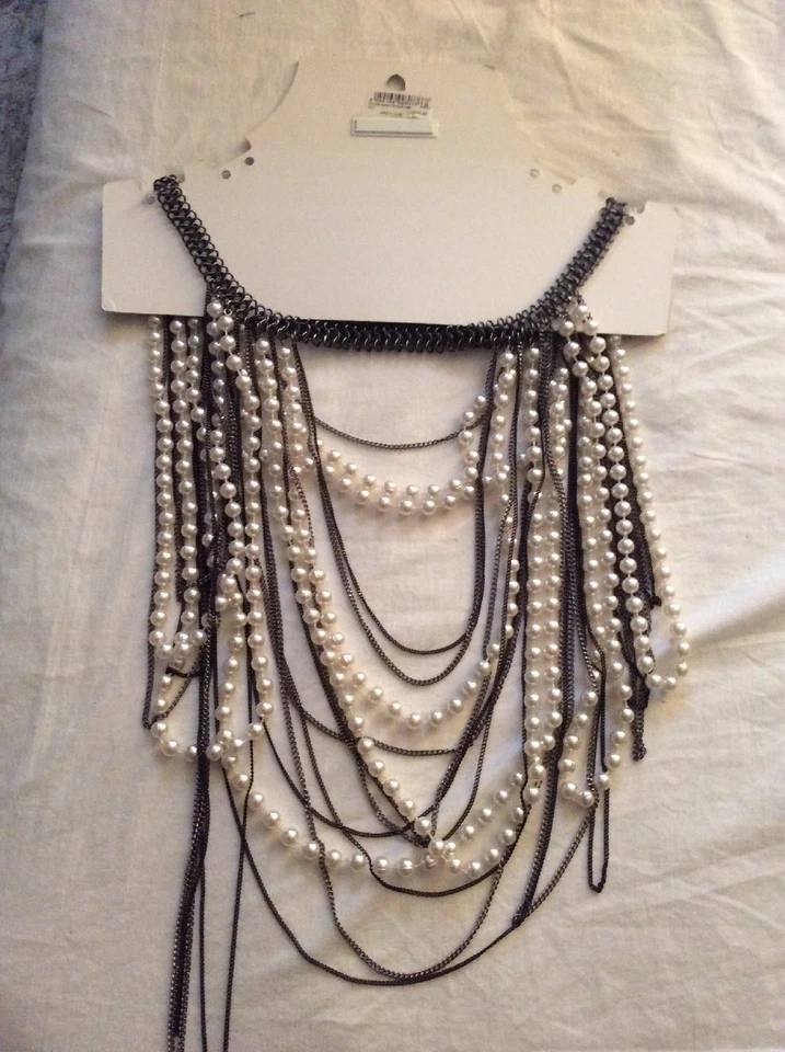 New Freedom at Topshop Silvertone Chains White Faux Pearl Multi-Strand Necklaces - Image 2 of 4