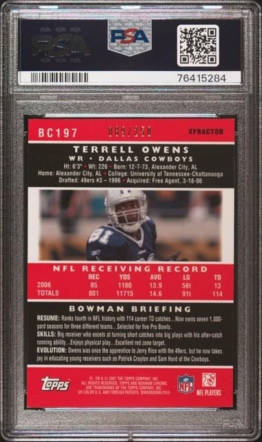 2007 Bowman Chrome XFractor #/250 Terrell Owens #BC197 HOF PSA 8 Refractor SP - Image 2 of 2
