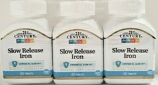 3 PACK - 21st Century Slow Release Iron Tablets, 60 Count Each Exp 05/2026