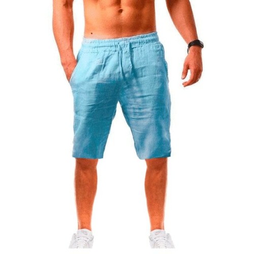Pantalones cortos deportivos informales de algodón y lino para hombre, cómodos, - Picture 11 of 32