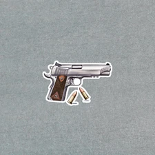 Vintage Pistol Sticker - Realistic 1911 Handgun Firearm for Gun Enthusiast #603