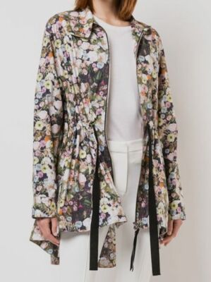 $1998 Adam Lippes Women's Black Floral Cotton Poplin Anorak Parka Coat Jacket S