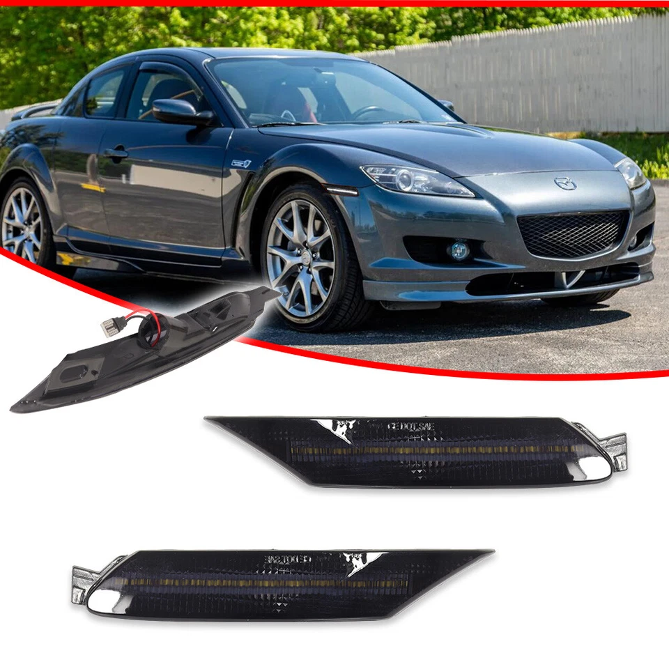 Luces de señalización delanteras LED JDM blancas ahumadas para Mazda RX-8 RX8 2004-2008 2 piezas Foto 2 de 4