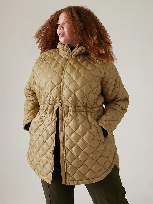 Athleta XS Whisper Featherless Puffer Parka, Serpentine