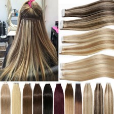 Invisible Tape in Remy Human Hair Extensions Skin Weft Full Head Russian Hair US