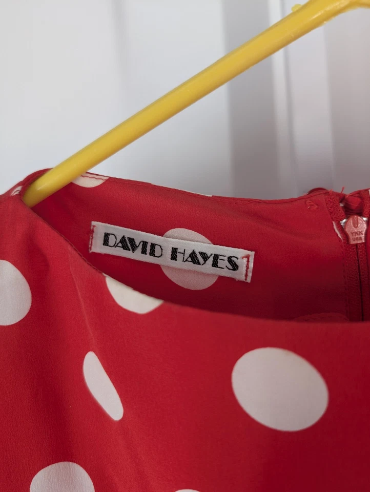 Camisa Blusa David Hayes Vintage Años 80 Alta Costura Lunares Arte Seda EE. UU. Foto 3 de 4