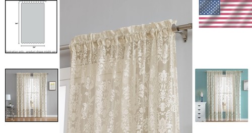 Ultra Chic 54" x 84" Gold Knitted Lace Curtains - Perfect for Any Window Design - Picture 2 of 7