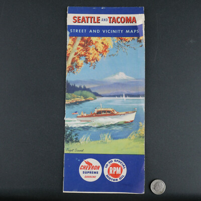 Chevron Seattle and Tacoma Map Outer Cover Only 1960s