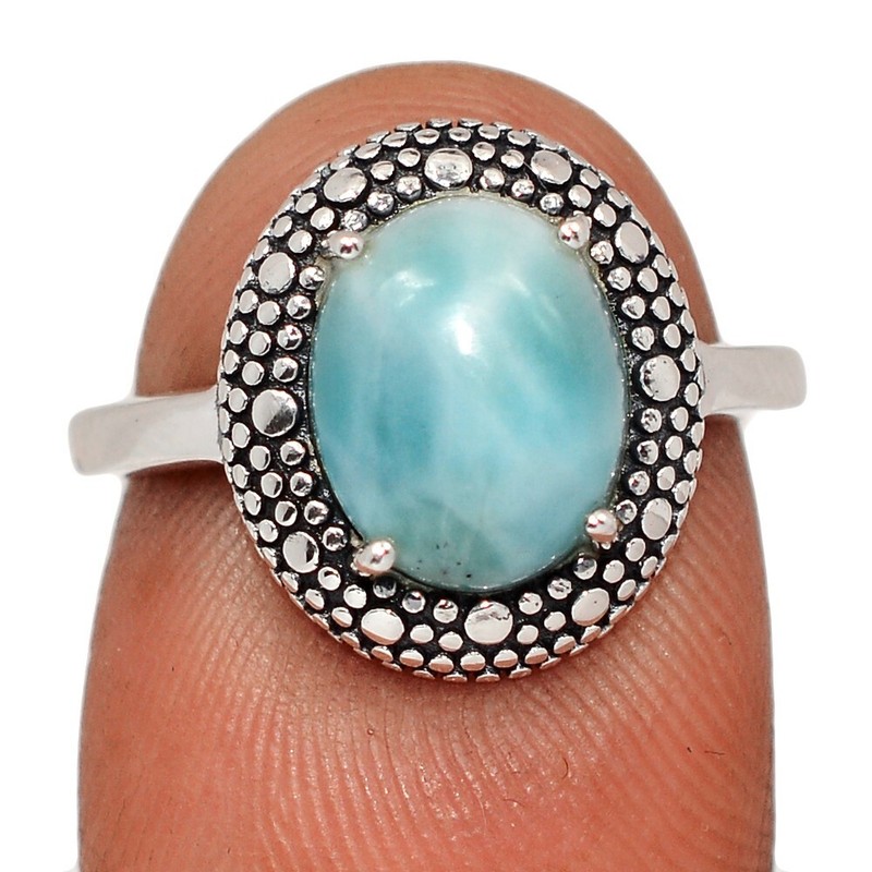 Natural Genuine Larimar - Dominican Republic 925 Silver Ring Jewelry s.6 CR69463