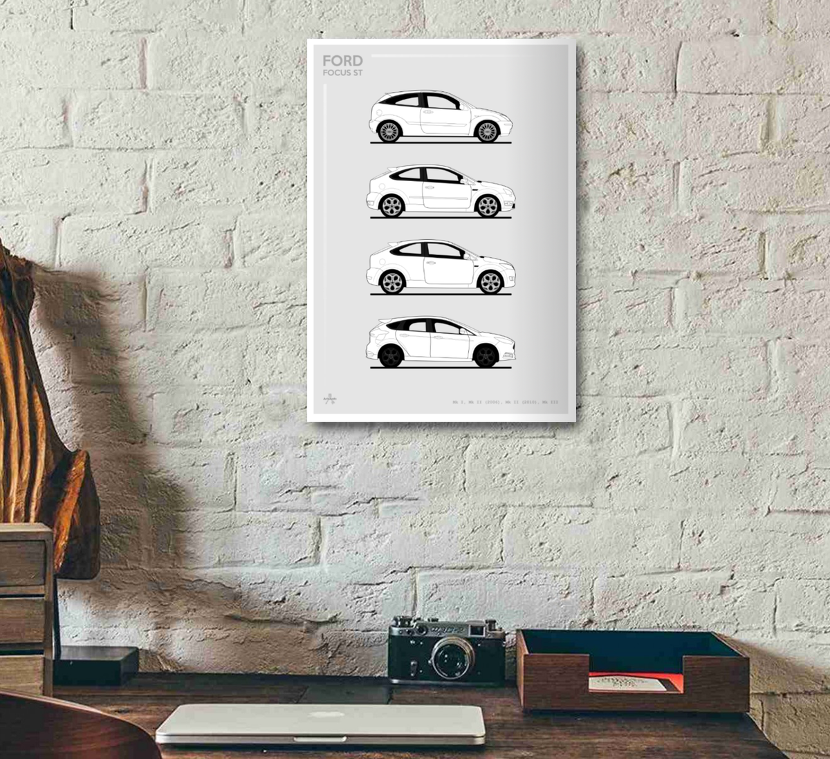 Ford Focus Rs Original Modern Klassisch Rahmenbar Wandkunst Auto