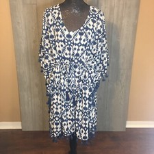 Womens Casual Boho Printed Blue Tunic Dress Size L