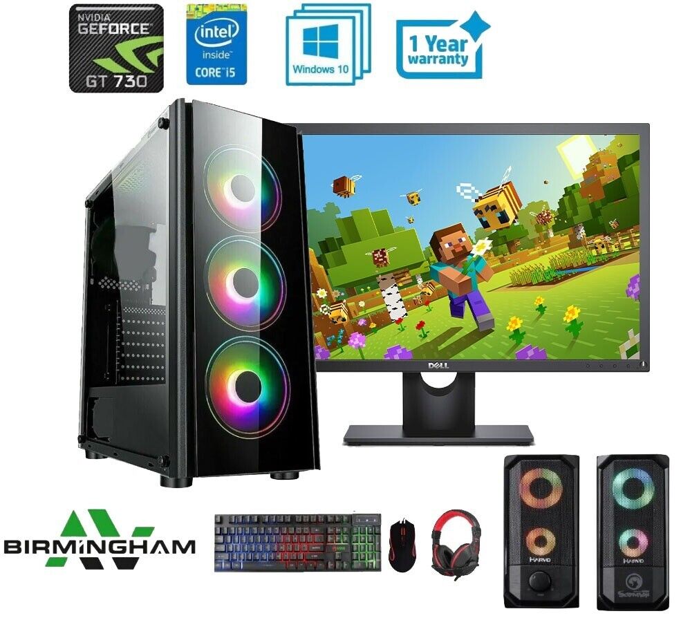 Fast Gaming PC Computer Bundle Intel Quad Core i5 16GB SSD+1TB Win 10 2GB GT730