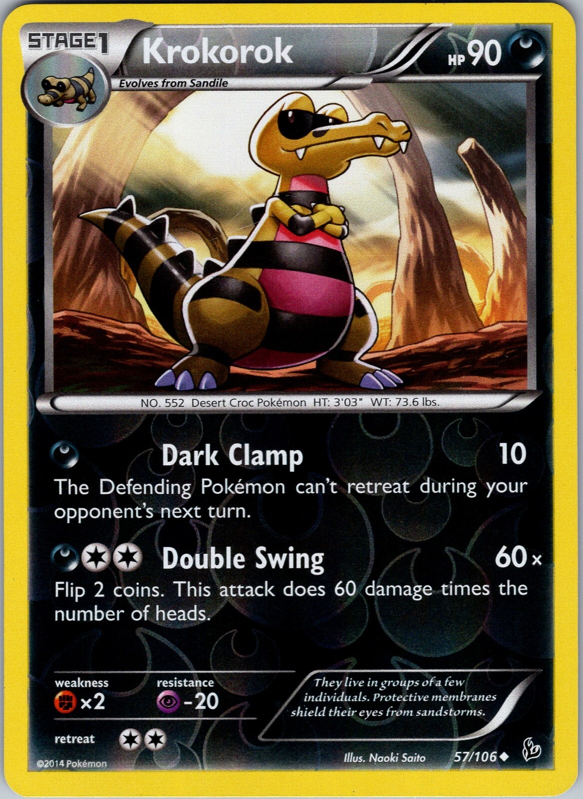 Pokemon TCG Krokorok XY Flashfire 57/106 Reverse Holo Card NM