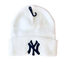 Unisex New York Yankees Beanie Skull Cap Cuff Winter Warm White One Size *NEW*