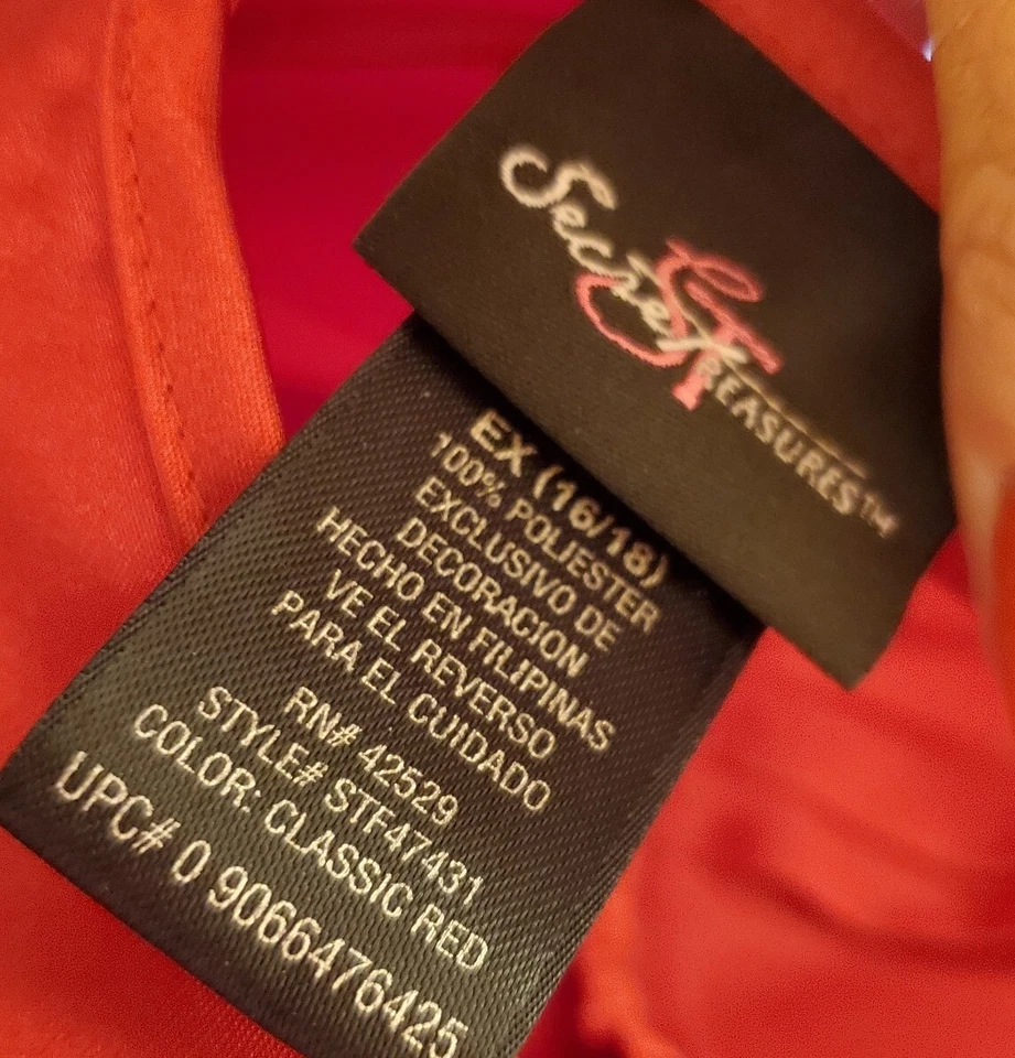 Vestido de noche vintage Secret Treasures XL Peignoir sin mangas rojo satinado negro encaje Foto 3 de 4