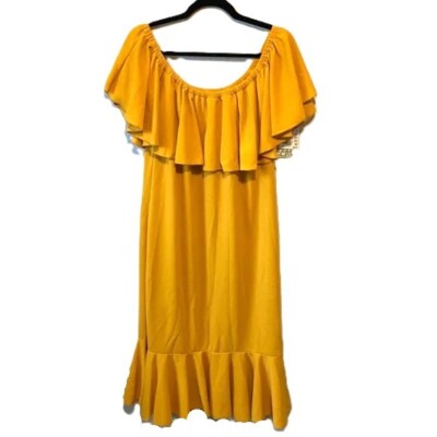 LuLaRoe Cici 2XL Mermaid Flounce Dress Solid Mustard Yellow Gold NWT