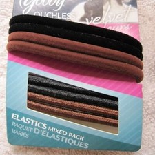 8 Goody Ouchless 4 Velvet Mixed Pack Elastic Hair Band Ponytailers Black Brown