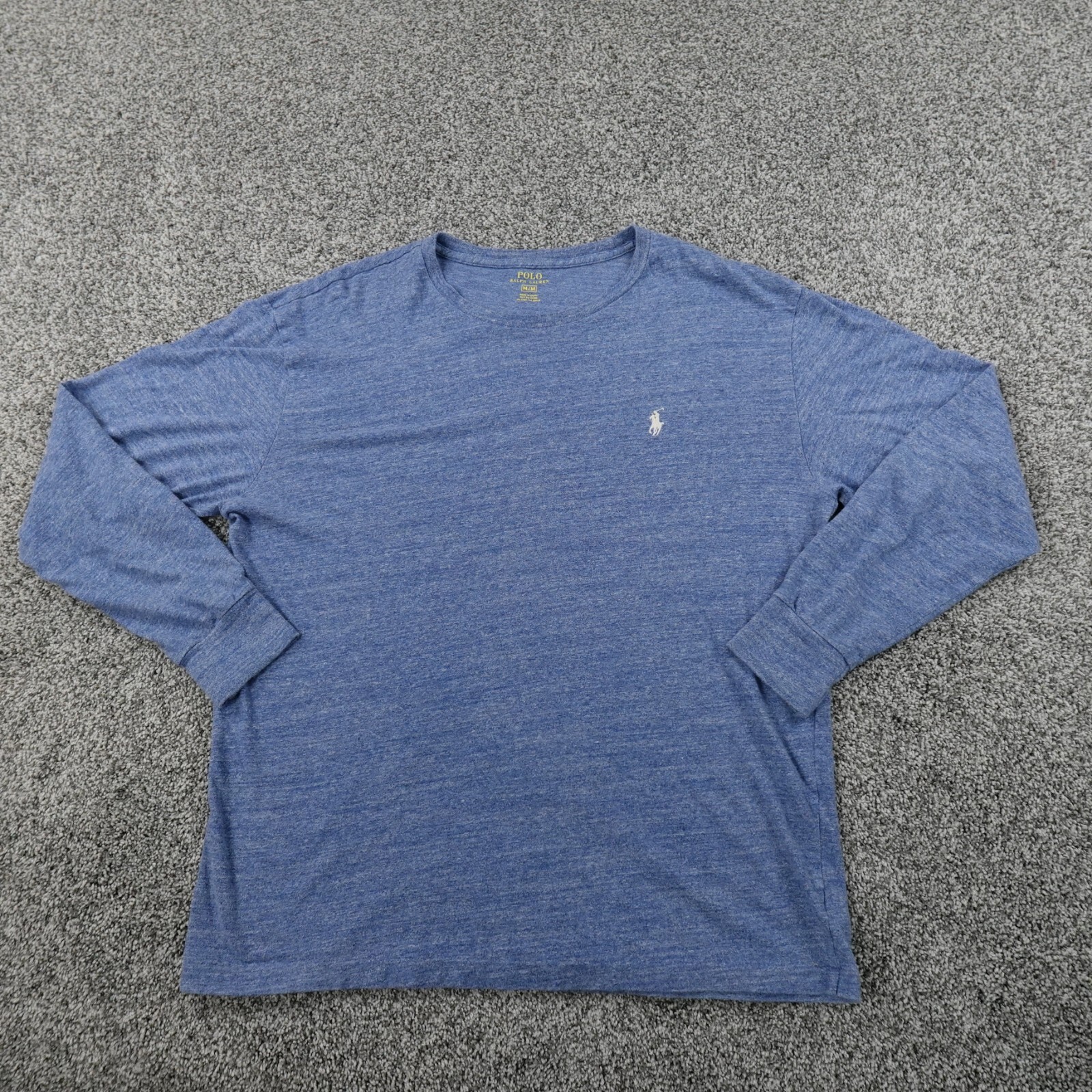 Polo Shirt Ralph Lauren da uomo blu medio bianco pony manica lunga casual preppy