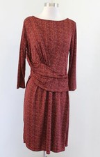 NWT Talbots Rust Orange Gathered Waist Ruched 3/4 Sleeve Dress Slinky Fall Sz M
