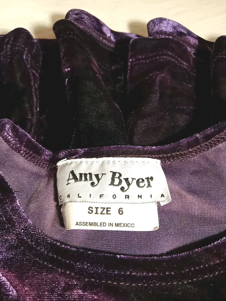 复古 Y2K 女孩紫色天鹅绒连衣裙 6 码踝长 Amy Byer California — 第 3/4 张图片