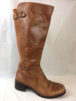 Anne Klein Womens M Tall Riding Boots Knee High Camel Brown Leather Zip  Casual
